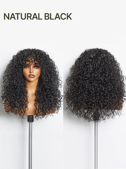 [Zuri] Charmius Fluffy & Bouncy Curly Shag Lace Wig with Cprisy Bang True Scalp Glueless Lace Wig High Quality Premium Human Hair Blended